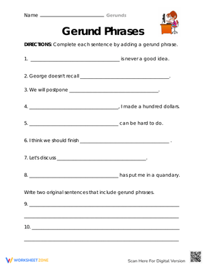 Gerund Phrases Explored Worksheet