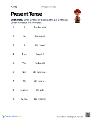 Subject and Verb Pair Worksheet