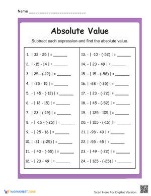 Practice Absolute Value Concepts Worksheet