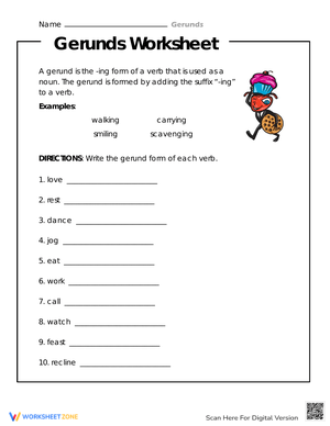 Transform Verbs to Noun Worksheet