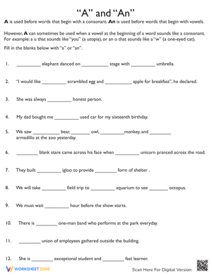 A and An Worksheet