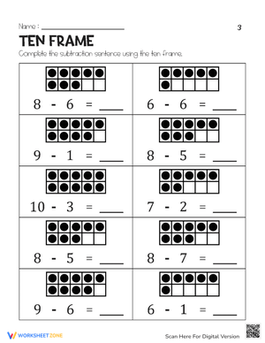 Ten Frame Subtraction Practice