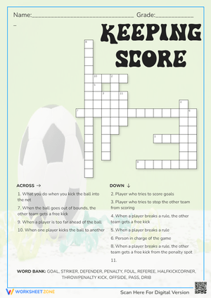Soccer Scoring & Terms Crossword Puzzle