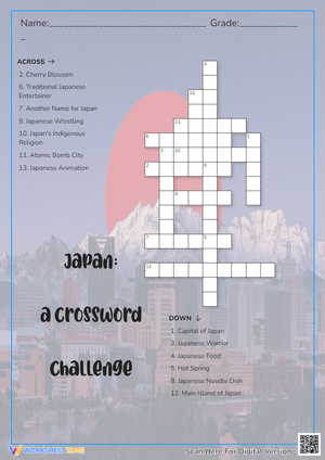 Engaging Japan Crossword Puzzle Worksheet