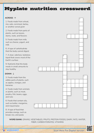 Myplate nutrition crossword Crossword Puzzle 