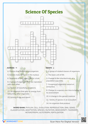 Science Of Species Crossword Puzzle