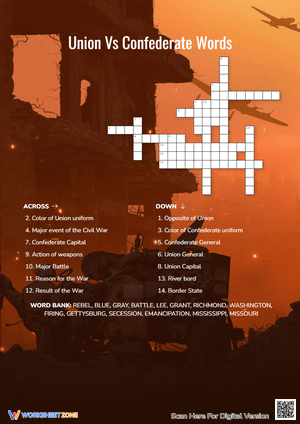 Union Vs Confederate Words Crossword Puzzle