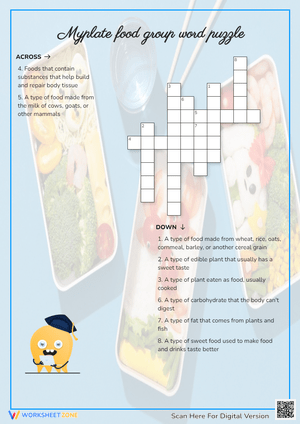 MyPlate Food Group Word Puzzle Crossword Puzzle