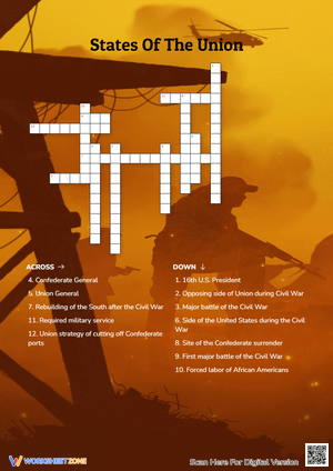 States Of The Union Crossword Puzzle
