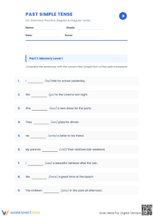 L.5.1.D Worksheet: Past Simple Tense — Grade 5-8 Essential