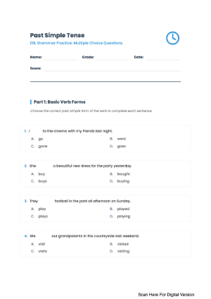 Past Simple Tense Multiple Choice Worksheet