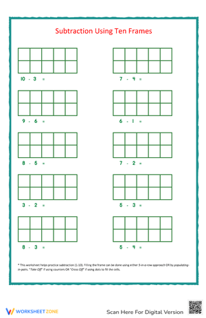Subtraction 1-10 with Ten Frames