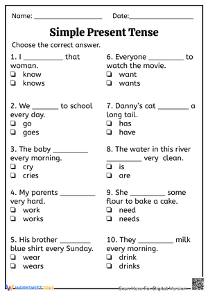 Simple Present Tense Worksheet 1