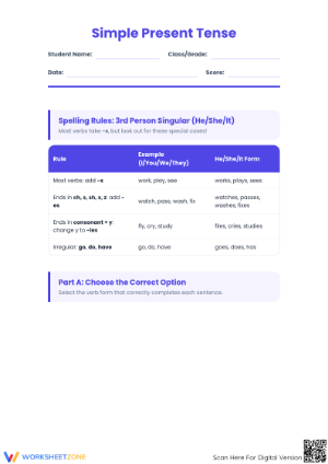 Essential Simple Present Tense Worksheet | Grade 5-8