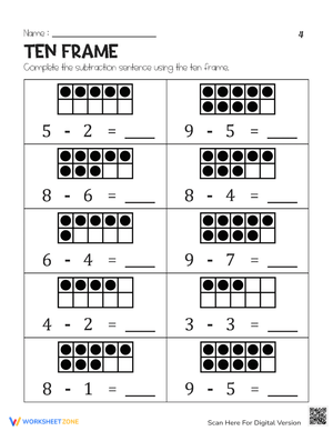 Ten Frame Subtraction Practice for 4