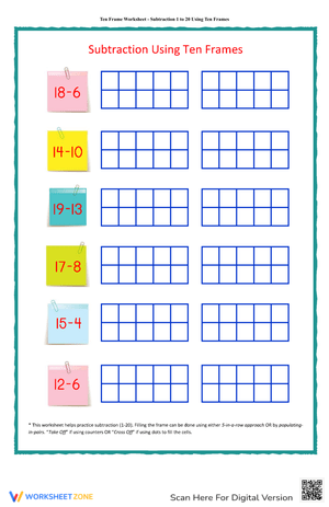 Subtraction 1-20 with Ten Frames