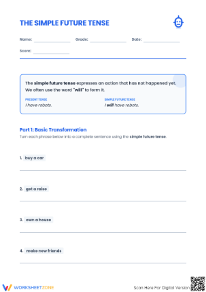 Printable Simple Future Tense Worksheet | Grade 5-8