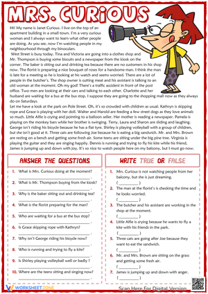 Mrs. Curious Reading Comprehension Worksheet
