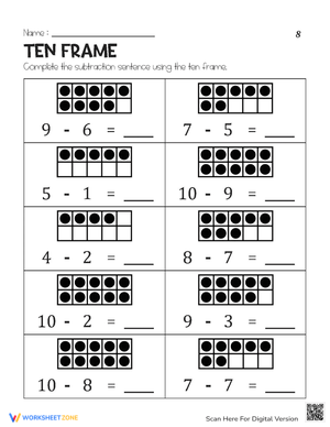 Ten Frame Subtraction: Practice Subtracting with Ten Frames