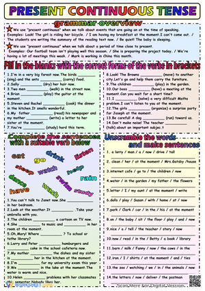 Present Continuous Tense ESL Exercises Worksheet