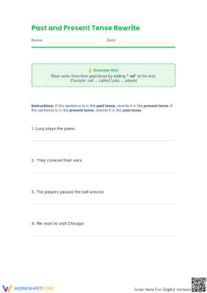 Past and Present Tense Rewrite | Essential Grade 5-8 ELA