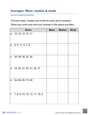 Calculate Averages: Mean, Median, and Mode Practice