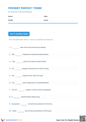 Grammar Exercises: Present Perfect Tense ESL Worksheet