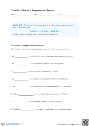 Past Perfect Progressive Worksheet | Grade 5-8 Ready