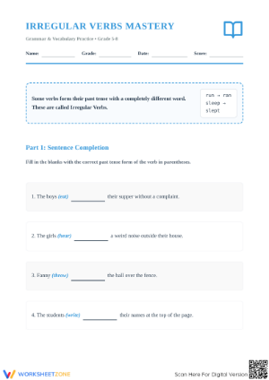 Essential Irregular Verbs Worksheet | Grade 5-8 ELA