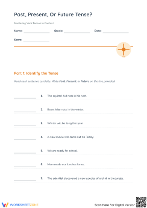 Past, Present, Future Tenses Printable | Grade 5 ELA