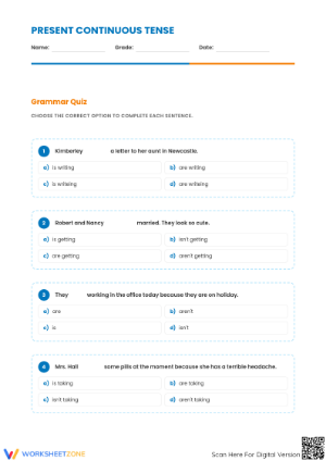Multiple Choice: ESL Present Continuous Tense