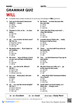 Grammar Quiz - Will