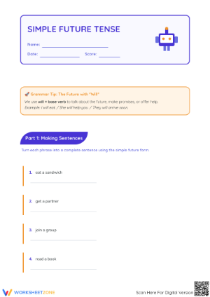Printable Simple Future Tense Worksheet | Grades 5-8 Ready