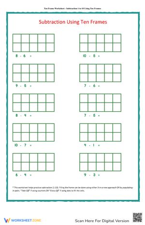 Ten Frames: Subtraction Using Ten Frames