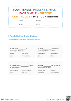 Printable Verb Tenses Worksheet | Grade 5 English