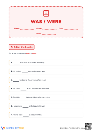 Past Simple Was Were: ESL Grammar Exercises