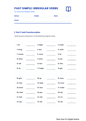Past Simple Irregular Verbs Grammar Worksheet