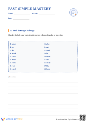 Printable Past Simple Mastery Worksheet | Grades 5-8