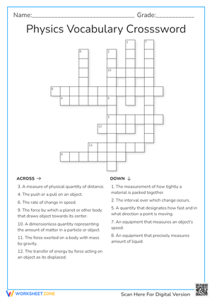Physics Vocabulary Crossword Puzzle