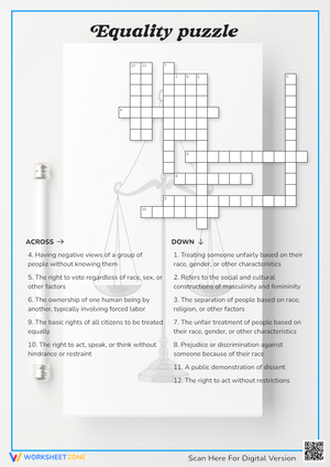 Equality Puzzle Crossword | Grade 3 Essential Social Studies