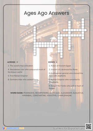 Printable Ancient History Crossword | Grade 4