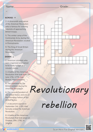 American Revolution Crossword - History Puzzle Worksheet