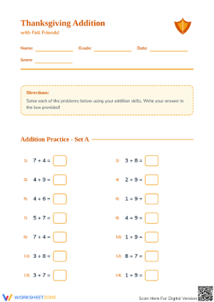 Autumn Addition Worksheet | Grade 1 Printable Math