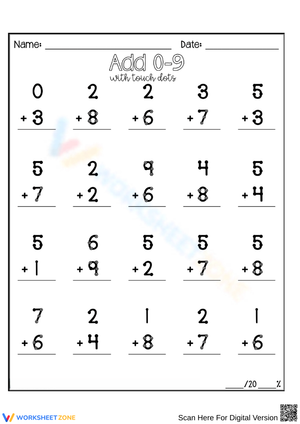 Early Math Skills: Add 0-9 Worksheet