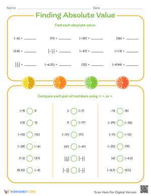 Finding Absolute Value Worksheet