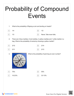 Probability of Compound Events Quiz Worksheet