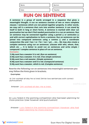Run-On Sentences: Correct and Improve