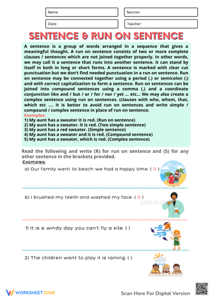 Run-On Sentence Practice Worksheet for Grammar Skills