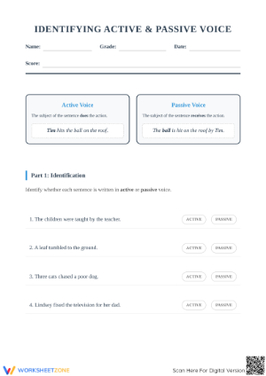 Active and Passive Voice Printable Worksheet | Grade 8