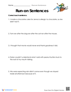 Identifying Run-on Sentences Practice